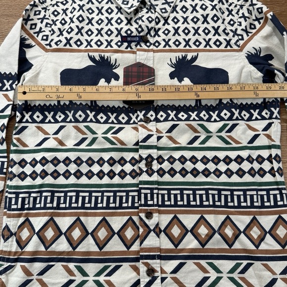 Chaps Men's S Moose Western Aztec Button Down Shirt Oatmeal Cotton Go Untucked - Picture 4 of 12